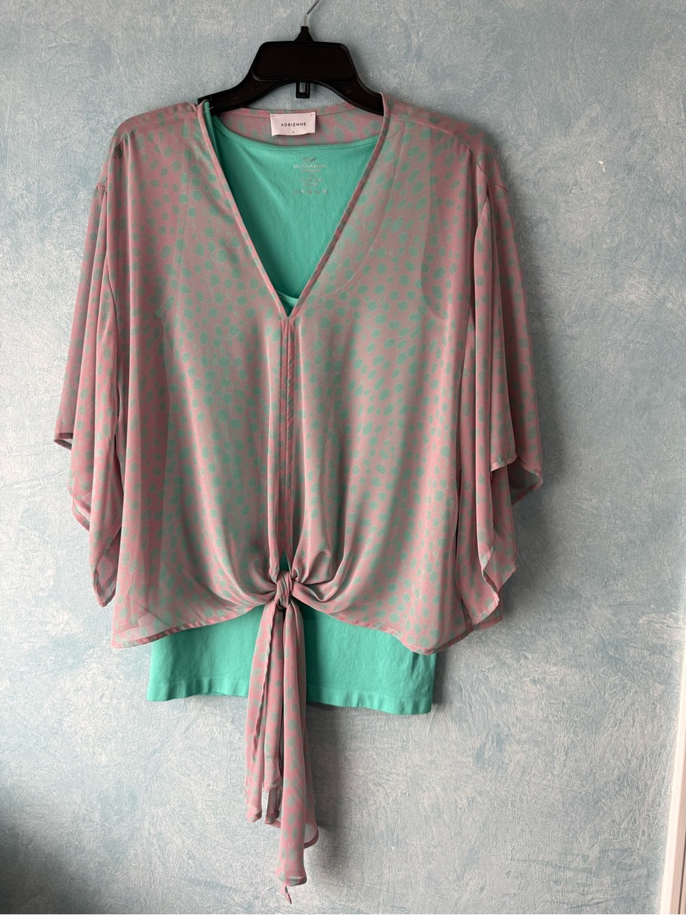 Adrienne Pink Polka Dot Tie-Front Overlay with Mint Tank